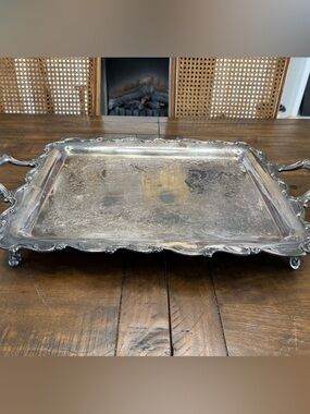 Vintage international silver company ornate footed serving tray